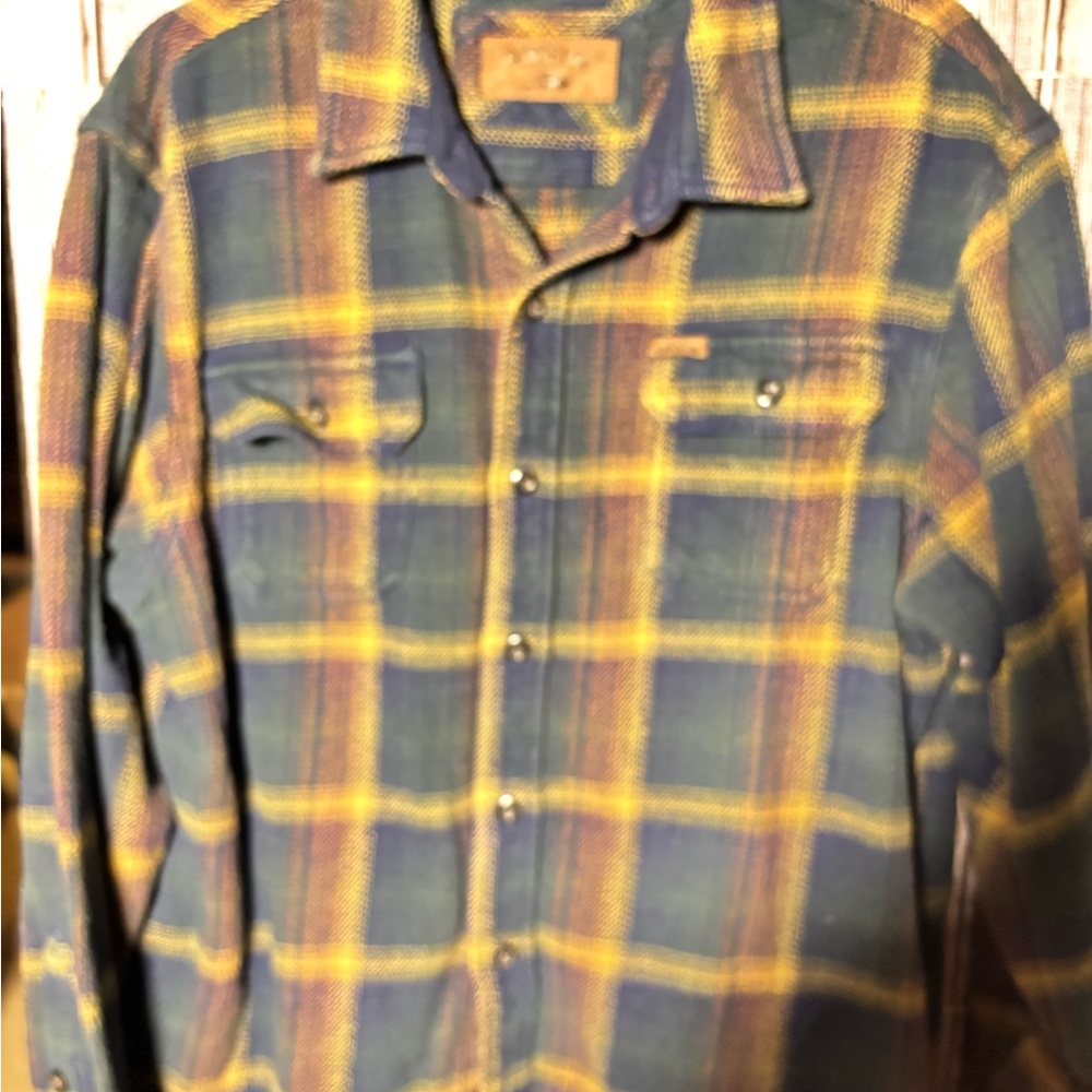 Orvis Plaid Shirt Jacket in Yellow and Blue - Picture 2 of 14